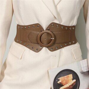 Leather Rivet Waist Belt – Adjustable Stretch Fashion Belt for Dresses & Coats